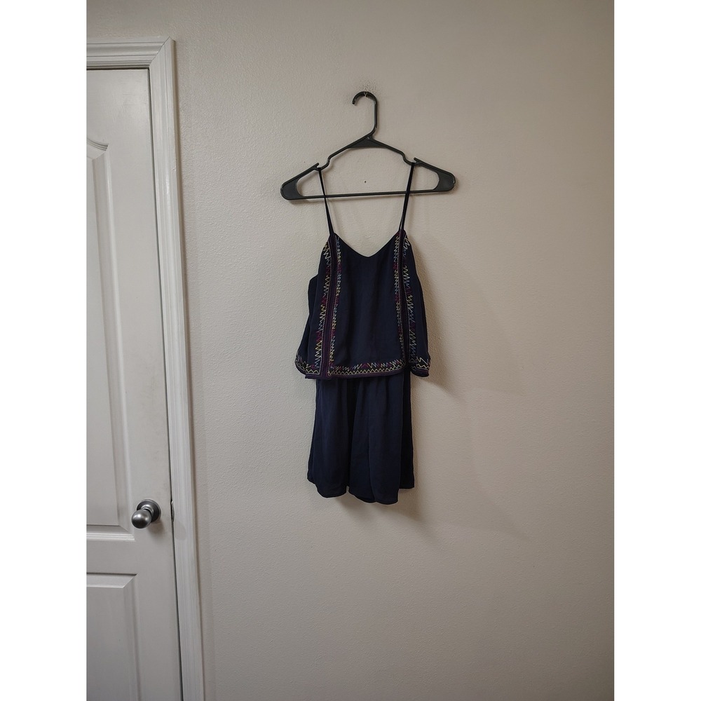 Xhilaration Navy Blue Embroidered Popover Romper Womens l Boho Summer Sleeveless